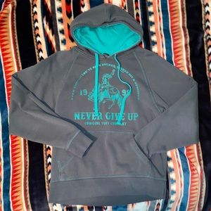 Cowgirl Tuff Grey/Turquoise Hoodie - Small